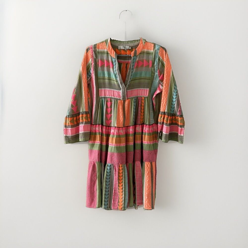 Devotion Twins Ella Short Dress XS Multi Neon Pink Orange Tunic Boho - Picture 4 of 8